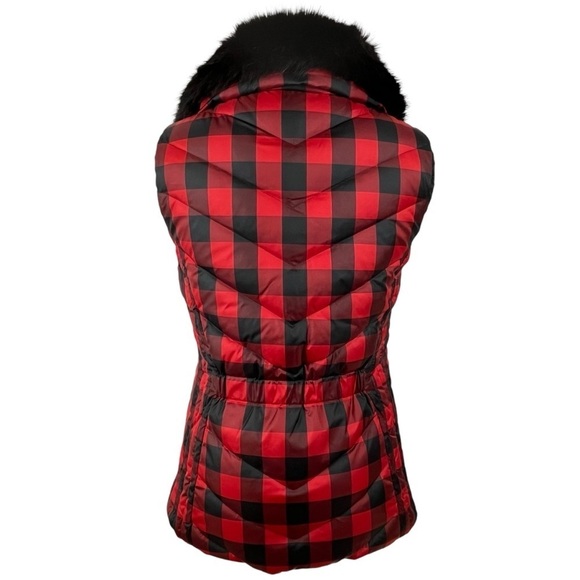 NWT Talbots Down Puffer Vest with Removable Fur Collar Buffalo Check Size XS - Picture 3 of 12